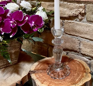 Large Glass Candle Holder With Candle Flower Bouquet