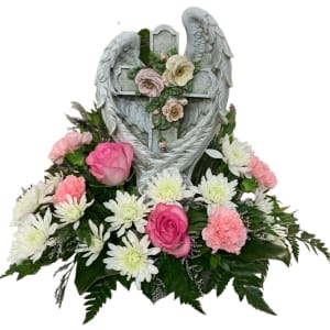 Cross in Angel Wings Flower Bouquet
