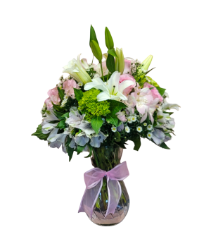 N-7 Arreglo de rosas, lirios, alstroemerias y spray roses