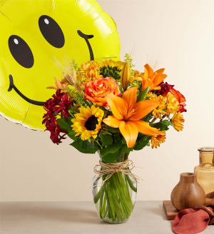 Fields Of Europe for Fall with Jumbo Birthday Balloon Flower Bouquet