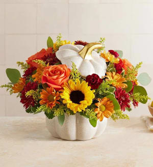 Autumn White Pumpkin Flower Arrangement Autumn White Pumpkin Flower Bouquet