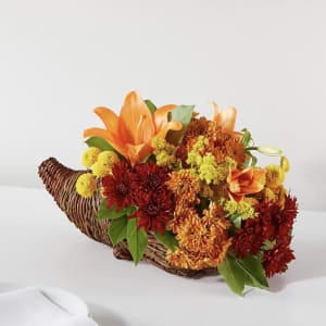 Rustic Harvest Cornucopia Flower Arrangement Rustic Harvest Cornucopia Flower Bouquet