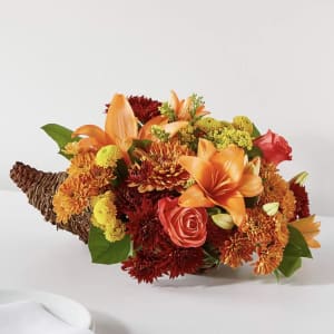 Rustic Harvest Cornucopia Flower Arrangement Rustic Harvest Cornucopia Flower Bouquet