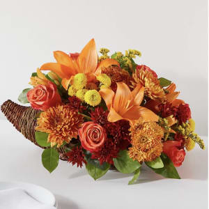 Rustic Harvest Cornucopia Flower Arrangement Rustic Harvest Cornucopia Flower Bouquet