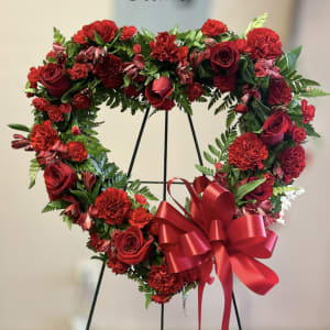 Red Heart Spray Stand Flower Bouquet