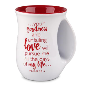 Loved Handwarmer Mug 18 oz Psalm 23:6 White and Red