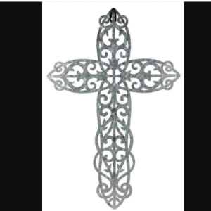 Galvanized Metal Cross with Silk (Artificial) Florals Flower Arrangement Galvanized Metal Cross with Silk (Artificial) Florals Flower Bouquet
