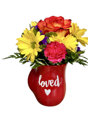 Loved Handwarmer Mug 18 oz Psalm 23:6 - Red Flower Bouquet