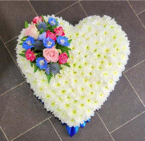 Funeral Heart Blue Base Flower Bouquet