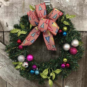 Festively Frosted Silk (Artificial) Wreath Flower Bouquet