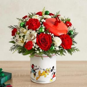 Disney Mickie Mouse and Friends Holiday Cookie Jar Flower Bouquet