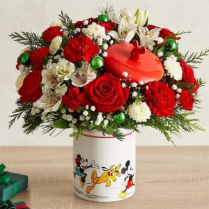 Disney Mickie Mouse and Friends Holiday Cookie Jar Flower Bouquet