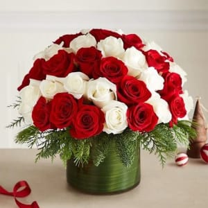Candy Cane Swirl Roses Flower Bouquet