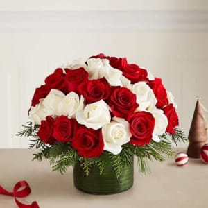 Candy Cane Swirl Roses Flower Bouquet