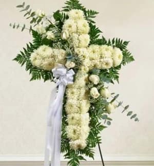 Peace & Love Standing Cross – Red Flower Arrangement Peace & Love Standing Cross – Red Flower Bouquet