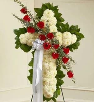 Peace & Love Standing Cross – Pink Flower Arrangement Peace & Love Standing Cross – Pink Flower Bouquet