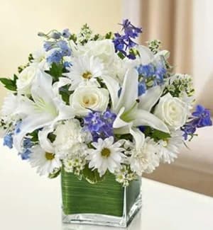 Healing Hope-Blue & White Flower Arrangement Healing Hope-Blue & White Flower Bouquet