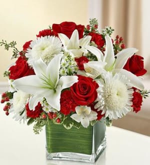 Healing Hope-Red & White Flower Arrangement Healing Hope-Red & White Flower Bouquet