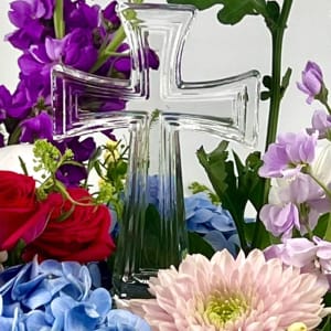 Crystal Cross with Flowers Flower Bouquet
