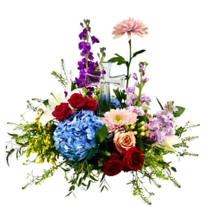 Crystal Cross with Flowers Flower Bouquet