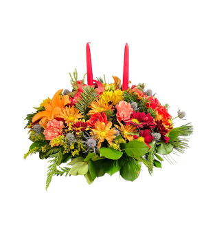 FL-1 Centro de mesa otoñal de lirios, rosas, margaritas, spray roses, crisantemos y eryngium Flower Bouquet