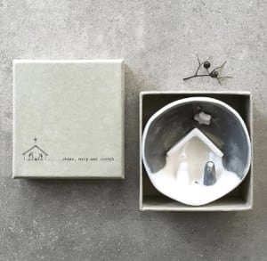 Nativity Half Circle Porcelain Ornament in gift box