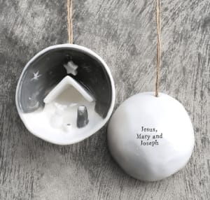 Nativity Half Circle Porcelain Ornament in gift box