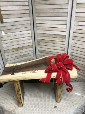 Locally Sourced Hand-Crafted Timber Bench By Ann Jones Flower Bouquet
