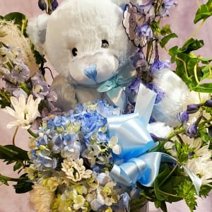 Baby Boy Flowers with Stuffie Flower Bouquet