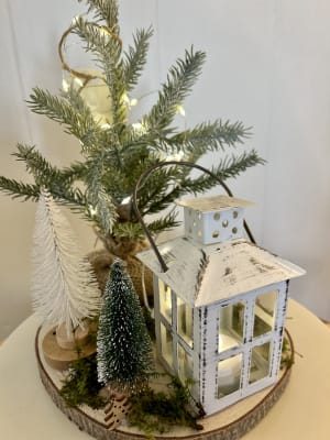 Handmade Lantern Village on Wood Slice