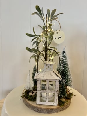 Handmade Lantern Village on Wood Slice