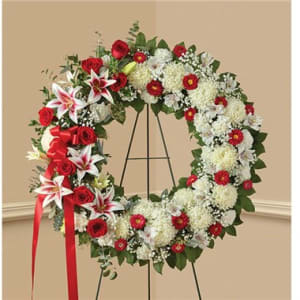 Red Rose And Lily Standing Wreath