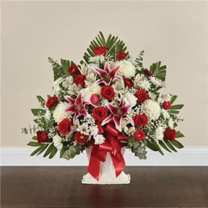 Red Rose And Lily Floor Basket