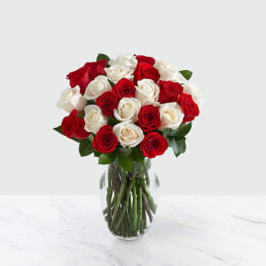 DEEPLY IN LOVE - PREMIUM RED & WHITE ROSES Flower Bouquet