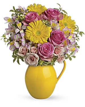 Teleflora's Sunny Day Pitcher of Charm Flower Arrangement Teleflora's Sunny Day Pitcher of Charm Flower Bouquet
