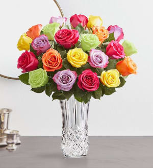 Two Dozen Assorted Roses with Luxury Posh™ Vase Flower Bouquet