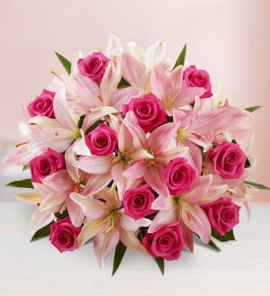 Pink Rose & Lily Bouquet for Valentine’s Day Flower Bouquet