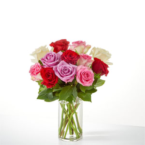 Full Heart Rose Bouquet with Red Vase Flower Bouquet