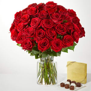 Three Dozen Long Stem Red Roses Flower Bouquet