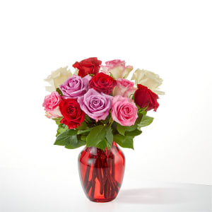 Full Heart Rose Bouquet with Red Vase Flower Bouquet