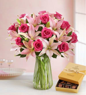 Pink Rose & Lily Bouquet for Valentine’s Day Flower Bouquet