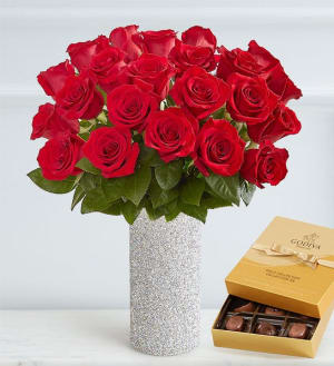 Sparkle Her Day Two Dozen Red Roses Flower Bouquet