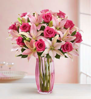 Pink Rose & Lily Bouquet for Valentine’s Day Flower Bouquet