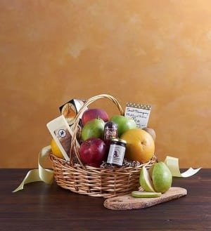 Deluxe Fruit & Gourmet Basket Flower Bouquet
