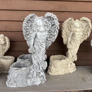 Concrete Angel With Stump Flower Arrangement Concrete Angel With Stump Flower Bouquet