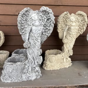 Concrete Angel With Stump Flower Arrangement Concrete Angel With Stump Flower Bouquet