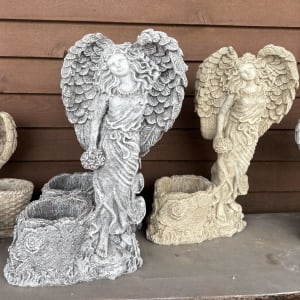 Concrete Angel With Stump Flower Arrangement Concrete Angel With Stump Flower Bouquet