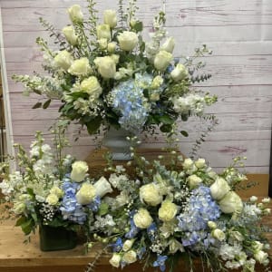 Sympathy Collection in Blue & White Flower Bouquet