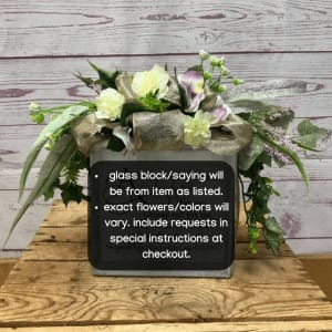 Memory Treasure Sympathy Lighted Glass Block Flower Arrangement Memory Treasure Sympathy Lighted Glass Block Flower Bouquet