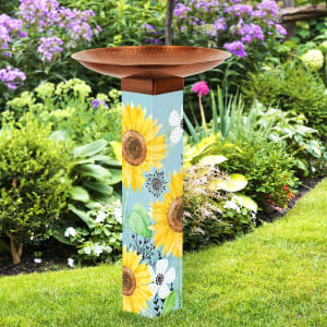 Flowery Teacup Bird Bath with Copper Topper
